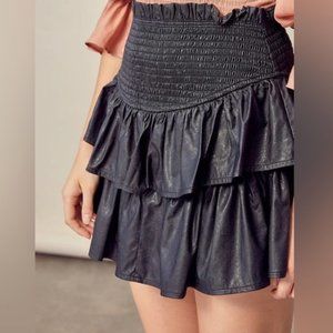 Navy Vegan Leather Skirt